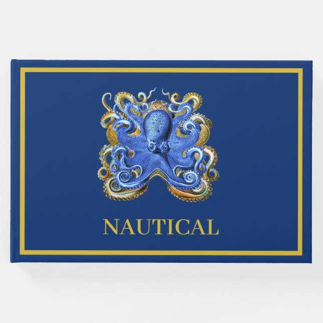 Octopus Anpassningsbar för Nautisk Blue Beach Hous Gästböcker (Framsida)