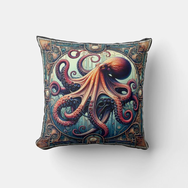 Octopus Art Deco Kudde (Framsida)