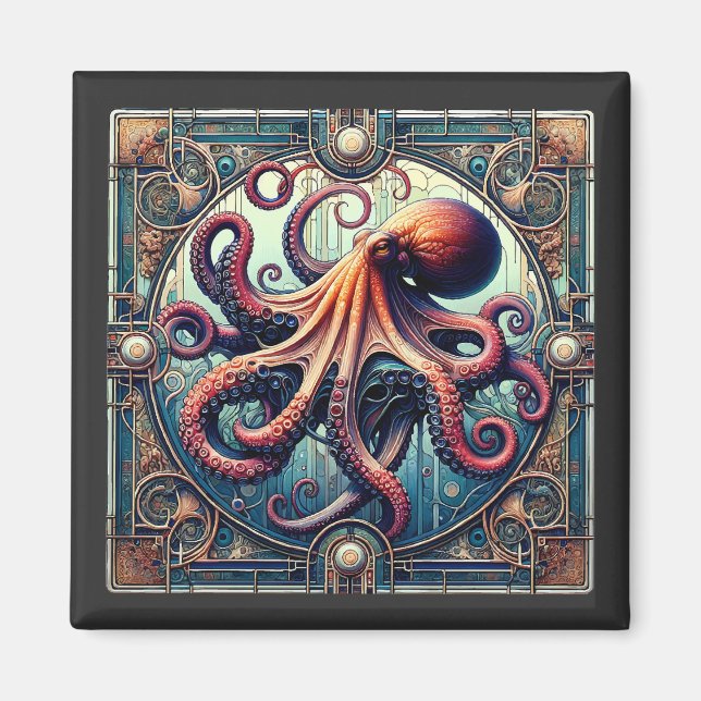 Octopus Art Deco Magnet (Framsidan)