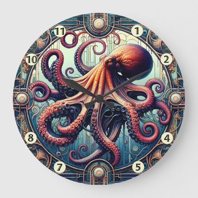 Octopus Art Deco Stor Klocka (Framsida)
