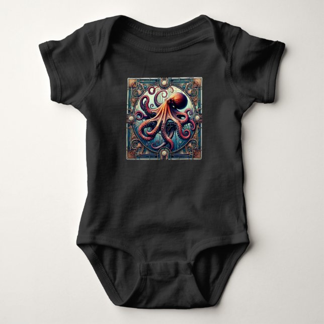 Octopus Art Deco T Shirt (Framsida)