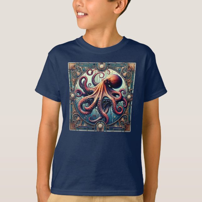 Octopus Art Deco T Shirt (Framsida)