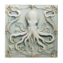 Octopus Art nouveau Faux Relief Antique Mint Kakelplatta