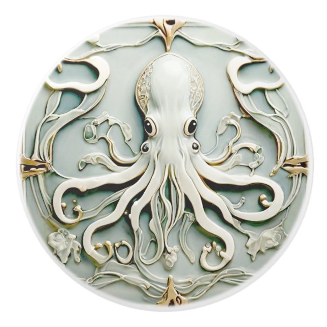 Octopus Art nouveau Faux Relief Antique Mint Knopp (Framsidan)