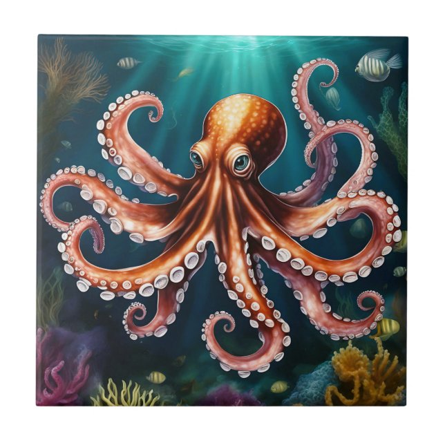 Octopus Art Undervatten Kakelplatta (Framsidan)