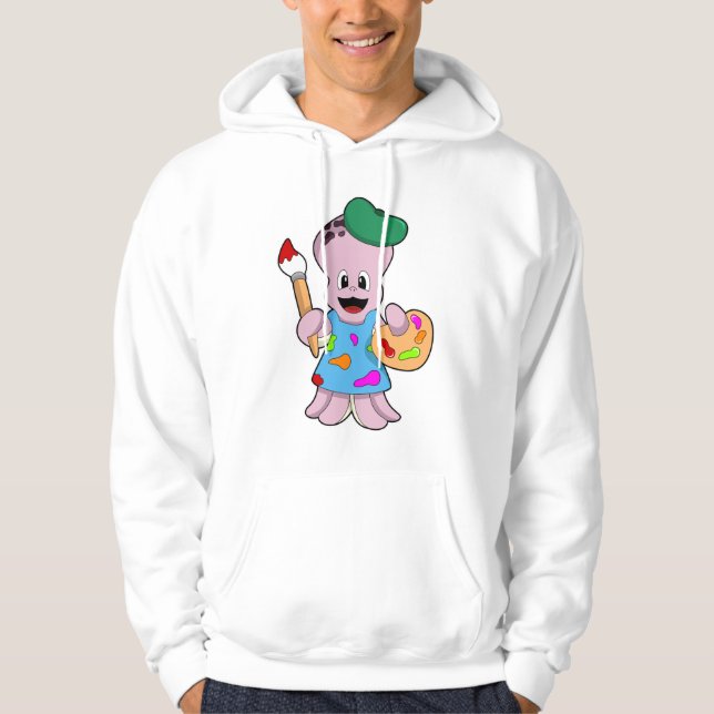 Octopus as Painter with Paint brush Hoodie (Framsida)