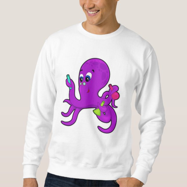 Octopus as Teacher med laboratorieutrustning Lång Ärmad Tröja (Framsida)