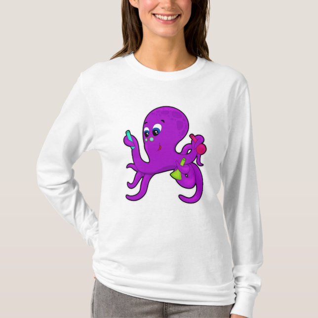 Octopus as Teacher med laboratorieutrustning T Shirt (Framsida)