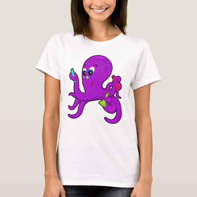 Octopus as Teacher med laboratorieutrustning T Shirt (Framsida)