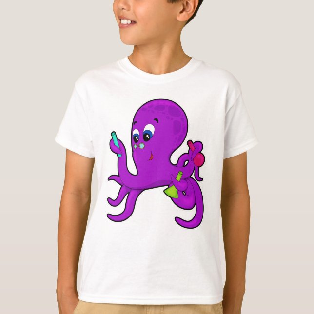 Octopus as Teacher med laboratorieutrustning T Shirt (Framsida)