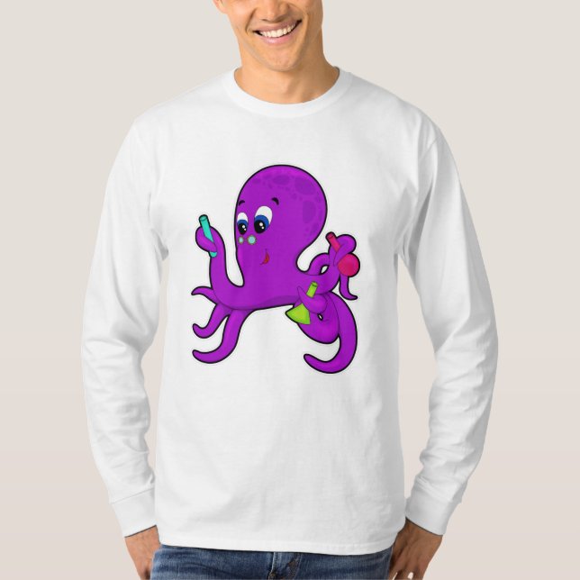 Octopus as Teacher med laboratorieutrustning T Shirt (Framsida)