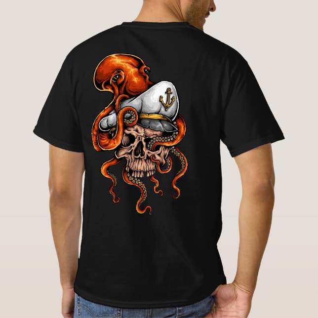 Octopus Attack kapslar Skull Nautical T Shirt (Baksida)