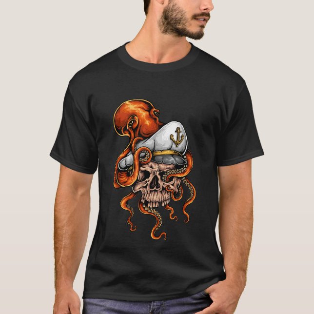 Octopus Attack kapslar Skull Nautical T Shirt (Framsida)