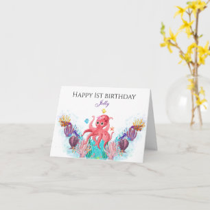 Octopus baby Grattis på födelsedagen Kort