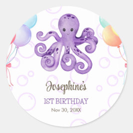 Octopus Balloon Lila Bubble Barns födelsedag Runt Klistermärke