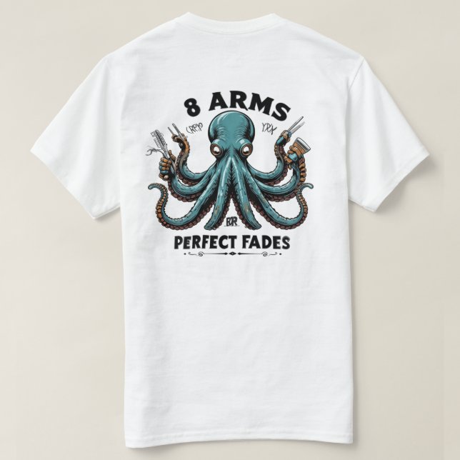 Octopus Barber T-Shirt - 8 Armar för Perfekt Fades (Design baksida)