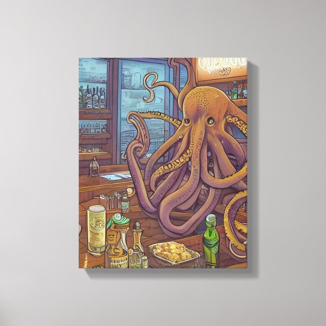 Octopus bartender Fantasy Canvastryck (Framsida)