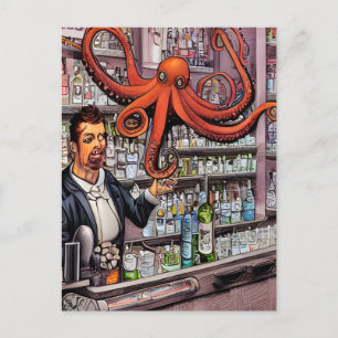 Octopus Bartender-vykort Vykort