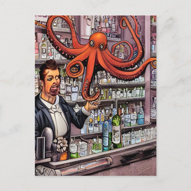 Octopus Bartender-vykort Vykort (Framsida)