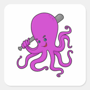 Octopus Baseball Baseball fladdermus Fyrkantigt Klistermärke