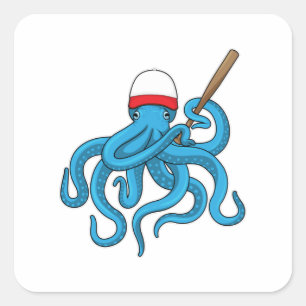 Octopus Baseball fladdermus Baseball Fyrkantigt Klistermärke