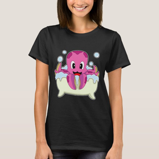 Octopus Bathe Bathtub T Shirt (Framsida)