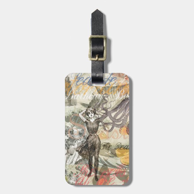 Octopus Beach Antique Coastal Steampunk Bagagebricka (Vertikal Framsida)