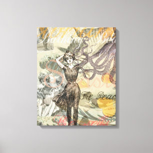 Octopus Beach Antique Coastal Steampunk Canvastryck