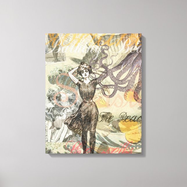 Octopus Beach Antique Coastal Steampunk Canvastryck (Framsida)