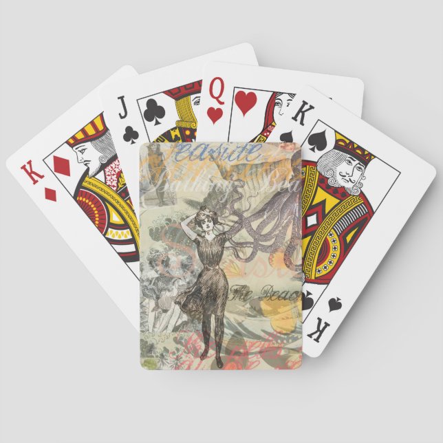 Octopus Beach Antique Coastal Steampunk Kortlek (Baksidan)