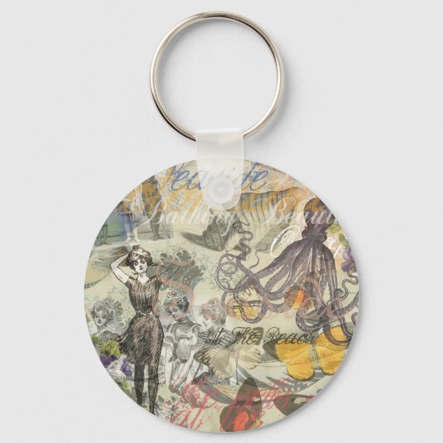 Octopus Beach Antique Coastal Steampunk Nyckelring (Framsida)