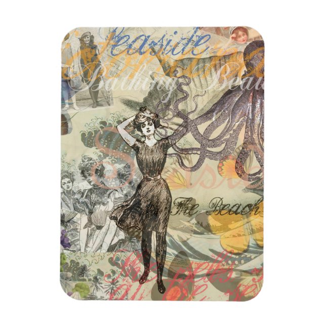 Octopus Beach Vacation Victorian Gothic Roligt Magnet (Vertikal)