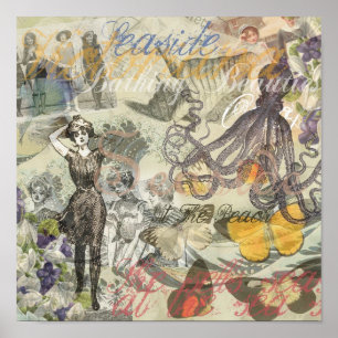 Octopus Beach Vacation Victorian Gothic Roligt Poster