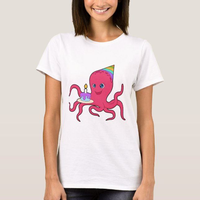Octopus Birthday Cake T Shirt (Framsida)
