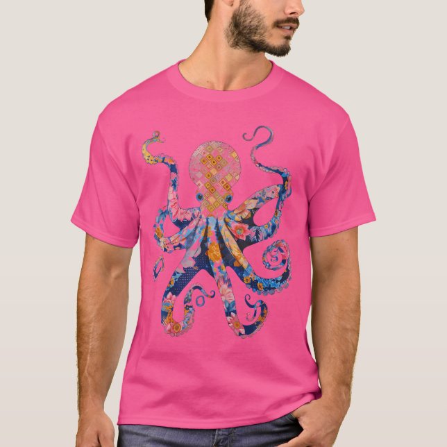 Octopus Blommigt Flowers Squid Kraken Dyka T Shirt (Framsida)