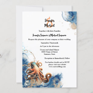 Octopus blue orange Sea vinkar chic Inbjudningar