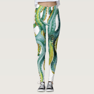 Octopus Blue Watercolor Art Leggings