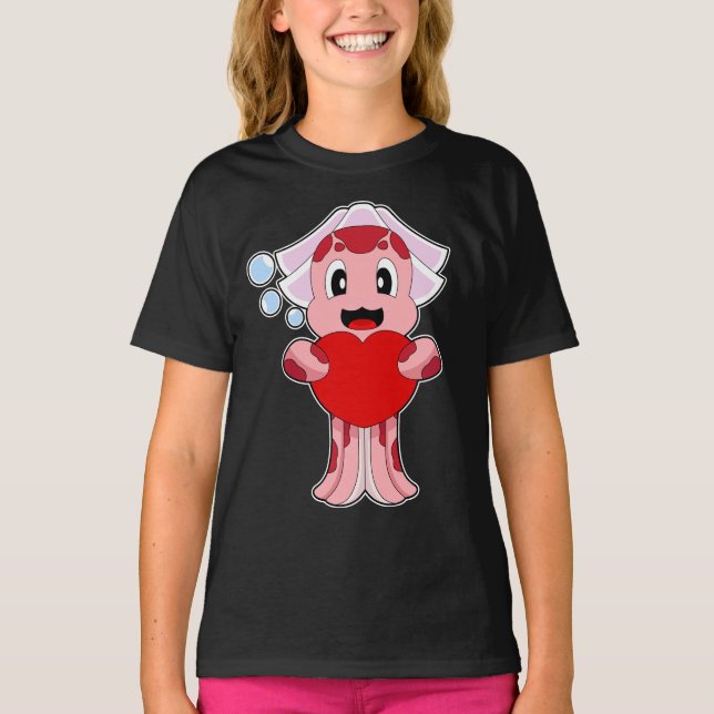 Octopus Bride Heart Bröllop T Shirt (Framsida)