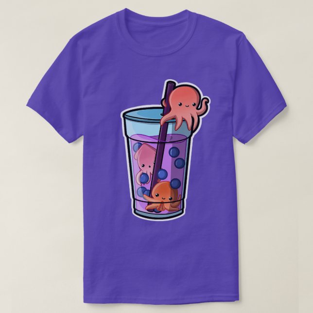 Octopus Bubble Tea Aditable Kawaii Animal Cute Bob T Shirt (Design framsida)