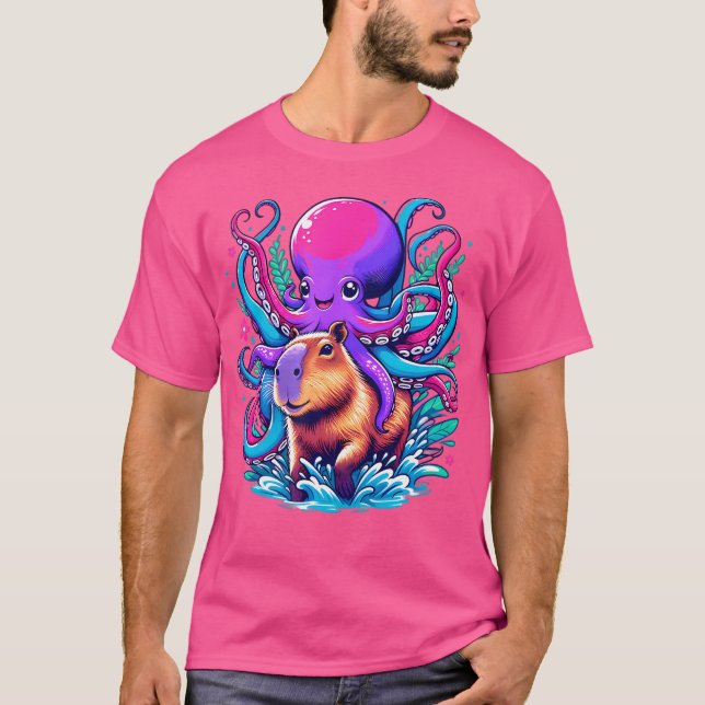 Octopus Capybara Älskare Funny Octopus Riding Capy T Shirt (Framsida)