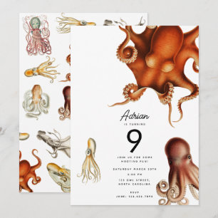 Octopus Cephalopod Ocean Animals Födelsedag Inbjudningar