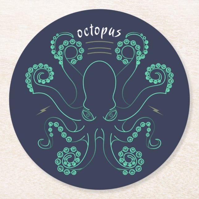 Octopus Cephalopod Tentacles Underlägg Papper Rund (Framsidan)