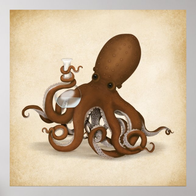 Octopus Chemist Holding Glass Plask Steampunk Lab Poster (Framsidan)