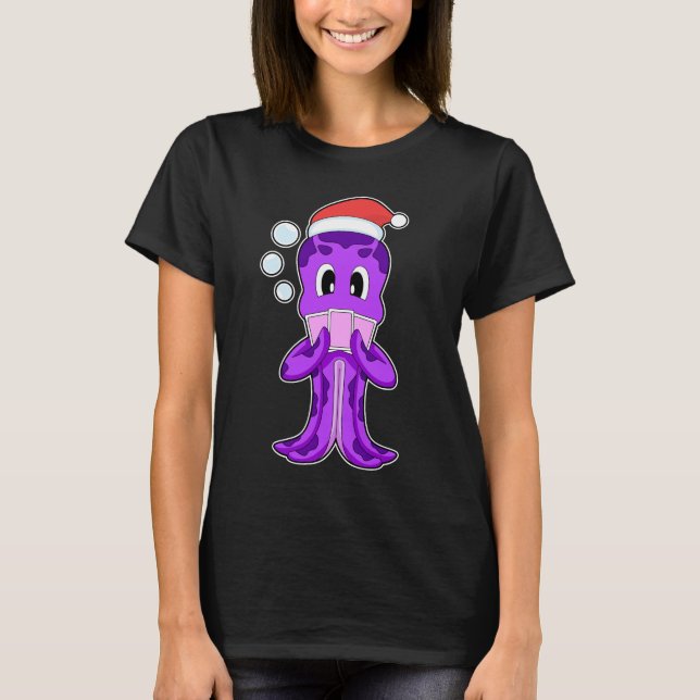 Octopus Christmas Poker T Shirt (Framsida)