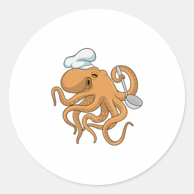Octopus Cook Chef hat Runt Klistermärke (Framsida)
