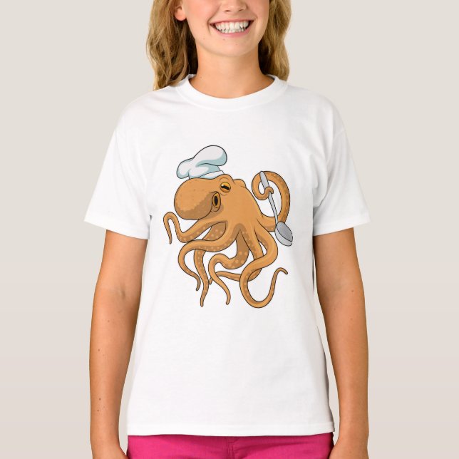 Octopus Cook Chef hat T Shirt (Framsida)