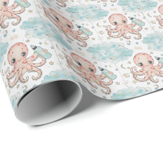Octopus Cute Baby Pastel Watercolor Mönster Presentpapper