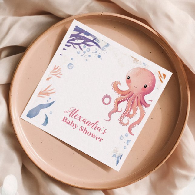 Octopus Cute Rosa Watercolor Girl Pappersservett (Skapare uppladdad)