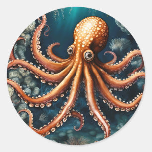 Octopus Deep Blue Runt Klistermärke
