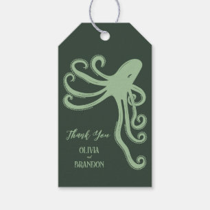 Octopus Deep Sea Modern Bröllop, Grönt Presentetikett